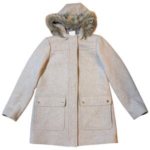 J.Crew Factory Vail Wool Blend Parka Faux Fur Hood Light Gray Women 4 Twee